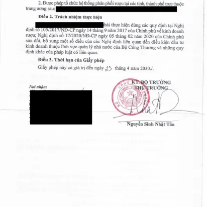 XIN GIẤY PHÉP PHÂN PHỐI RƯỢU